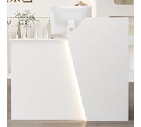 IvyTantor Modern White Front Reception Desk with Drawer & Storage Cabinet, Standing Office & Retail Counter Table with LED Light - 120cm Stylish Workspace Furniture