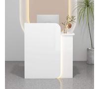 IvyTantor Modern White Reception Desk with Lockable Drawer & LED Lights - Stylish Counter for Reception Areas, Lobbies, Retail Stores & Checkout, Enhancing Security & Functionality
