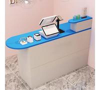 IvyTantor Wooden Reception Desk with Lockable Drawers, Blue Checkout Counter for Home & Office, 55.1in Space-Saving Design, Stylish & Functional Retail Table