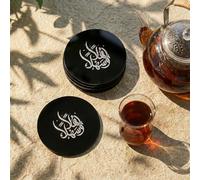 Iwa Concept Lot de 12 dessous de verre arabe en acrylique noir Ahlan wa Sahlan - Décoration de table islamique moderne - Ensemble de calligraphie