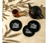 Iwa Concept Lot de 12 sous-verres modernes Ahlan wa Sahlan - Typographie latine - Tapis de bienvenue - Décoration islamique en acrylique noir - Ensemble de 12 - Ensemble rond pour invités