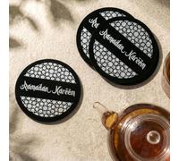 Iwa Concept Lot de 6 dessous de verre géométriques du Ramadan Kareem - Décoration de table islamique en acrylique noir - Calligraphie arabe moderne - Motif Stetsa rond