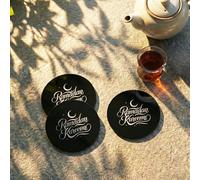 Iwa Concept Lot de 6 dessous de verre latin du Ramadan Kareem - Typographie moderne en acrylique noir - Décoration de table islamique minimaliste - Accessoire rond festif