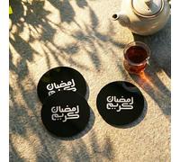 Iwa Concept Lot de 6 dessous de verre ronds Kufi Ramadan - En acrylique noir - Calligraphie islamique - Élégante décoration de table Iftar - Art circulaire du Ramadan Kareem