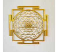 iwa concept Sri Yantra Décoration murale en métal à géométrie sacrée - Décoration moderne unique pour salon, art mural en métal, cadeau de pendaison de crémaillère (M, doré)