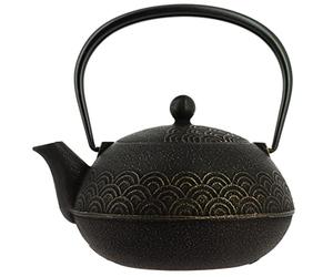 Iwachu Nanbu Tekki Théière Seigaiha Noir/Doré 900 ml - Fer coulé du Japon
