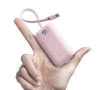 iWALK Chargeur Portable Mini 10000mAh, Powerbank Charge Rapide USB-C 22,5W avec Câble Intégré, Batterie Ultra-Compacte pour iPhone 16/16 Pro/15, Samsung et Google, Rose
