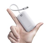 iWALK Chargeur Portable Mini 10000mAh, Powerbank Charge Rapide USB-C 22,5W avec Câble Intégré, Batterie Ultra-Compacte pour iPhone 16/16 Pro/15, Samsung et Google,Blanc