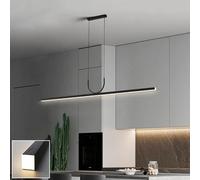 IWANTDO Suspension LED Noir Îlot de cuisine Salle à manger Dimmable Télécommande Lustre pour Salon Table à manger Bureau Bar Hauteur réglable Lampe Suspendue Linéaire Moderne (120cm)