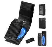 iwantit MagSafe Portefeuille minimaliste 3 en 1 pour homme : portefeuille fin à deux volets - Porte-cartes intelligent - Sangle pour espèces, cuir de qualité supérieure, portefeuille magnétique Apple