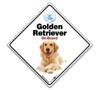 iwantthatsign.com Panneau de voiture Golden Retriever, chien à bord, 14 cm x 14 cm x 2 cm, panneau en plastique avec ventouse