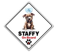 iwantthatsign.com Panneau « Staffy On Board », panneau de voiture Staffordshire Bull Terrier, panneau de voiture inscription « Staffie Dog Advisory » conçu avertir le chien dans la voiture, 14cmx14cm
