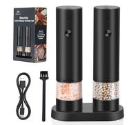iWarmbase Ensemble De Moulin à Poivre Électrique- Rechargeable USB, Lot de 2 Moulins à Épices avec Base- Grossièreté Réglable Moulins à Sel Et Poivre Électriques