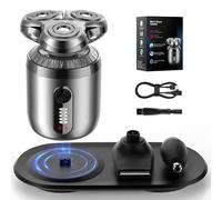 iWarmbase Mini Rasoir Électrique pour Homme - tondeuse barbe homme 3D - Rasoir à Têtes Rotatives/tondeuse nez - Rasage Sec & Humide avec Base de Recharge et 3 Embouts de Précision.