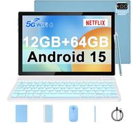 IWEGGO Tablette Android 15, 10 pouces, 12 Go de RAM+64 Go de ROM+1 To extensible, processeur quad-core 1,8 GHz, tablettes 2 en 1 avec étui clavier, stylet souris, Wi-Fi 5G, double caméra 8 MP, écran