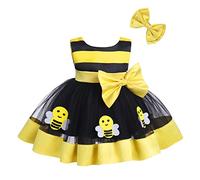 IWEMEK Bébé Enfant Fille Robe Appliqué Abeille/Papillon/Coccinelle Déguisement Princesse à Pois Bowknot Épingle à Cheveux Tutu Tulle Cérémonie Anniversaire Mariage Carnaval Casual Jaune 18-24 Mois