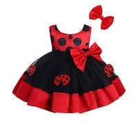 IWEMEK Bébé Enfant Fille Robe Appliqué Abeille/Papillon/Coccinelle Déguisement Princesse à Pois Bowknot Épingle à Cheveux Tutu Tulle Cérémonie Anniversaire Mariage Carnaval Casual Rouge 18-24 Mois