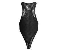 IWEMEK Body en dentelle pour homme,Culotte florale transparente,Débardeur Sissy,En maille,Mankini,Sous-vêtements dos nu,Sans manches,Une pièce,String à coupe haute,Grenouillère,Noir, L