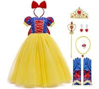 IWEMEK Deguisement Blanche Neige Fille Robe de Princesse Costume Conte de Fées Carnaval d'halloween Déguisements pour Enfants Bebe Tenues Robes de fête d'anniversaire Bleu Paillettes Set 5-6 Ans