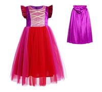 IWEMEK Déguisement Hocus Pocus Sorcière Enfant Robe Tutu pour Fille avec Cape et Perruque - Costume Halloween Élégant en Tulle Multilayer de Carnaval Le violet 130
