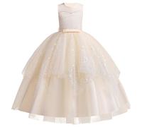 IWEMEK Enfant Fille Robe Ceremonie Mariage Longue Carnaval Tutu sans Manches Robes Bapteme de Communion d'anniversaire du Soir Communion Anniversaire Fête Robe de Mariée Champagne 120