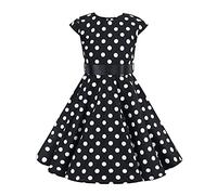 IWEMEK Enfants Robe Fille 1950s Vintage à Pois Rockabilly Swing Robe Années 50 pin-up Audrey Hepburn 50s 60s rétro Robe de soirée Cocktail Anniversaire Fête Mariage L'été Casual Noir Pois 11-12 Ans