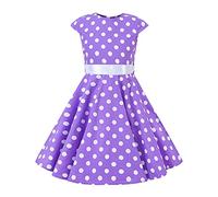 IWEMEK Enfants Robe Fille 1950s Vintage à Pois Rockabilly Swing Robe Années 50 pin-up Audrey Hepburn 50s 60s rétro Robe de soirée Cocktail Anniversaire Fête Mariage L'été Casual Violet Pois 4-5 Ans