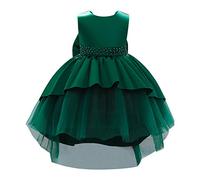 IWEMEK Fille De Fleur sans Manches Hi-lo Plissé Satin Tulle Bowknot Robe De Princesse Demoiselle d'honneur Robes De Mariée Communion Fête d'anniversaire Soirée Robe De Bal Vert foncé 18-24 Mois