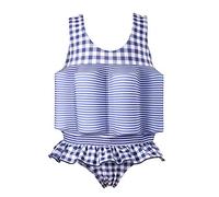 IWEMEK Fille Garçons Maillot de Bain avec Flottabilité Ajustable Float Costume Enfants Une Pièce Flottante D'entraînement de Natation Gilet de Combinaison pour Débutant en Natation Plaid Bleu 2-3 Ans