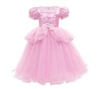 IWEMEK Filles Cendrillon Costume Princesse Robe Longue en Tulle Manches Bouffantes Conte De Fées Cosplay Halloween Carnaval Costume Noël Anniversaire Fête Enfants Déguisements Rose 11-12 Ans
