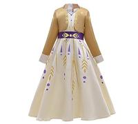 IWEMEK Filles Déguisements Reine des Neige 2 Anna Costume Princesse Robe Manche Longue Set pour Enfants Carnaval Halloween Noël Robes de fête Soirée Anniversaire Cérémonie #A: Jaune 7-8 Ans