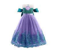 IWEMEK Filles Petite Sirène Ariel Costume Conte De Poisson Princesse Robe de fête Enfants Contes de Fées Cosplay Halloween Carnaval Déguisements Vert Noeud 5-6 Ans