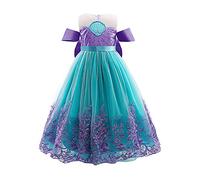 IWEMEK Filles Petite Sirène Ariel Costume Conte De Poisson Princesse Robe de fête Enfants Contes de Fées Cosplay Halloween Carnaval Déguisements Violet Noeud 8-9 Ans
