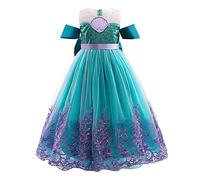 IWEMEK Filles Petite Sirène Ariel Costume Conte De Poisson Princesse Robe de fête Enfants Contes de Fées Cosplay Halloween Carnaval Déguisements Vert 5-6