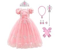 IWEMEK Filles Raiponce Costume Rapunzel Princesse Robe Longue + Accessoires Conte De Fées Cosplay Halloween Carnaval Costumes Noël Anniversaire Fête Enfants Déguisements Rose à Lacets Set 6-7 Ans