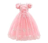 IWEMEK Filles Raiponce Costume Rapunzel Robe de Princesse Longue en Tulle Conte De Fées Cosplay Halloween Carnaval Costumes Noël Anniversaire Fête Enfants Déguisements Rose à Lacets 7-8 Ans