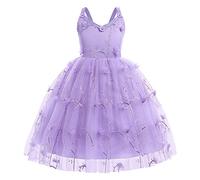 IWEMEK Filles sans Manches Dos Nu Tulle Longue Robe De Princesse Fleur Applique Spaghetti Strap Fête De Mariage Pageant Soirée Bal Première Communion Baptême Danse Robe De Bal Violet 2-3 Ans