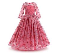 IWEMEK Fleur Filles 3/4 Manches Brodé Floral Tulle Maxi Longue Princesse Robe de Mariage Honneur Première Communion Robe de Soirée Anniversaire Fête Robe de Bal Habillée Enfants Vin Rouge 11-12 Ans