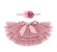 IWEMEK Jupe Tutu Bébé Enfant Fille Coloré Tulle Photographique Nouveau-Né Naissance + Fleur Bandeau Princesse Nœud Papillon Costume Ballet Danse Photo Shooting Accessoire Rose Foncé 18-24 Mois