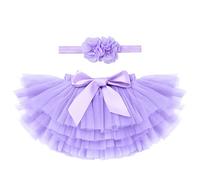 IWEMEK Jupe Tutu Bébé Enfant Fille Coloré Tulle Photographique Nouveau-Né Naissance + Fleur Bandeau Princesse Nœud Papillon Costume Ballet Danse Photo Shooting Accessoire Violet 6-12 Mois