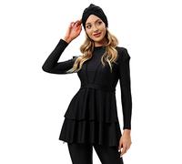 IWEMEK Maillots de Bain Musulman Femme Burkini Maillot Islamique 3 Pieces Ensemble Hauts Manches Longues Pantalons Hijab Voilée Couverture Complète Modeste Tenue de Plage Grande Taille #Noir L