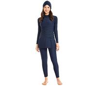 IWEMEK Maillots de Bain Musulman Femme Burkini Maillot Islamique 3 Pieces Ensemble Hauts Manches Longues Pantalons Hijab Voilée Couverture Complète Modeste Tenue de Plage Grande Taille Bleu Foncé M