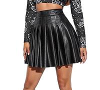 IWEMEK Mini jupe patineuse plissée sexy pour femme en cuir PU verni - Taille haute - Métallique - Paillettes - Effet mouillé - Ligne A - Tennis - RARA - Pour loisirs, fête, danse, gothique - Costume