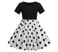 IWEMEK Robe à Pois Vintage Fille Année 50 60 Rockabilly Swing Pin Up Robes de Soiree Ceremonie Cocktail Ete Mariage Fête Rétro Audrey Hepburn Enfant Filles Robes Manches Courtes - Blanc 5-6 Ans