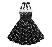 IWEMEK Robe Année 50 Fille Vintage à Pois sans Manches Halter Rockabilly Robe Filles de Fleurs Demoiselle d'honneur Fête de Mariage Anniversaire Communion Soirée Robes de Fête Noir 9-10 Ans