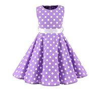 IWEMEK Robe Cérémonie Vintage Fille Enfant Rockabilly Année 50/60 Retro à Pois Polka Dot Imprimé Floral Pin Up de Soirée Fête Cocktail Noël Mariage sans Manches A-Ligne Midi 4-12 Ans