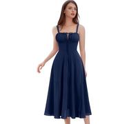 IWEMEK Robe Corset Femme d'été, Robe Longue Boho Chic à Bretelles Réglables - Imprimé Fleuri, Dos Nu, Taille Cintrée, Manche-Épaulette, Longueur Mi-Mollet pour Vacances, Plage, Mariage