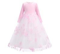 IWEMEK Robe de Fleur Fille Demoiselle d'Honneur Soirée Mariage Tulle Velours Manches Longues Princesse Longue Première Communion Anniversaire Fête Noël #C: Rose 3-4 Ans