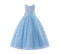 IWEMEK Robe De Mariee Enfant Fille sans Manches Robe Tulle Fille Bapteme de Communion d'anniversaire du Soir Anniversaire Fête de Mariée avec Broderie Papillon Bleu 130cm