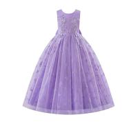 IWEMEK Robe De Mariee Enfant Fille sans Manches Robe Tulle Fille Bapteme de Communion d'anniversaire du Soir Anniversaire Fête de Mariée avec Broderie Papillon Violet 140cm